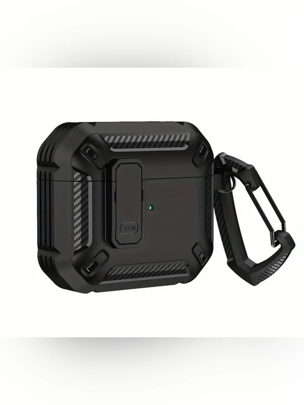 Rugged Black Protective Case for AirPods 4 with Carabiner